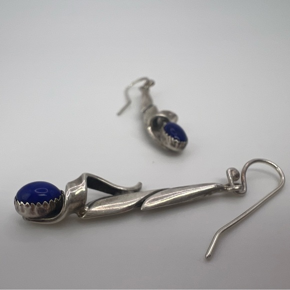 Navajo Lapis Lazuli Sterling Silver 925 Abstract Earrings - Picture 3 of 4